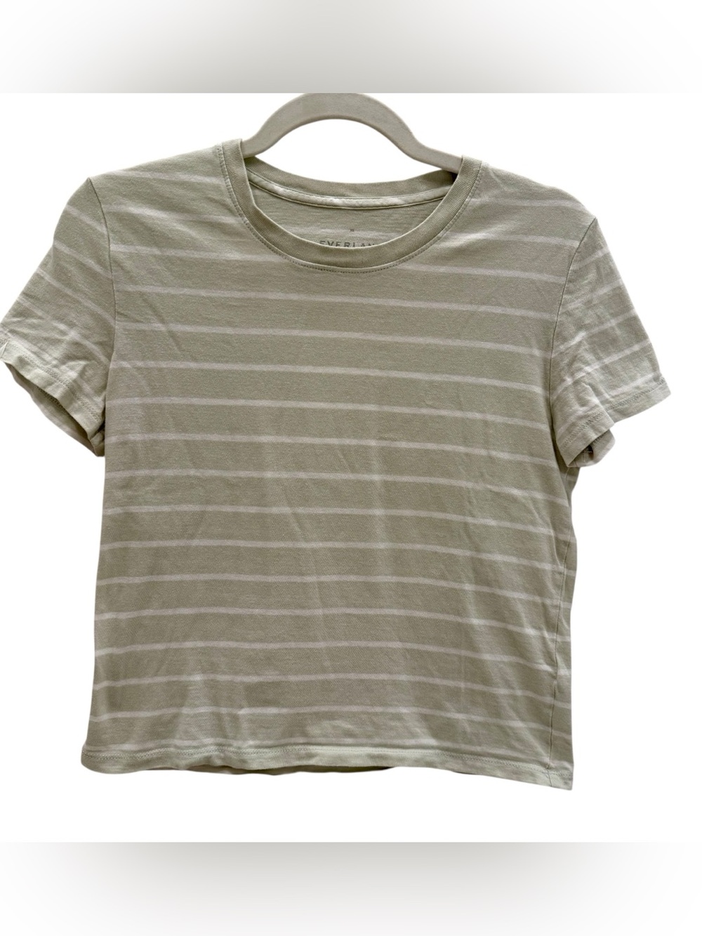 Everlane Light Green & White Striped Crewneck Tee